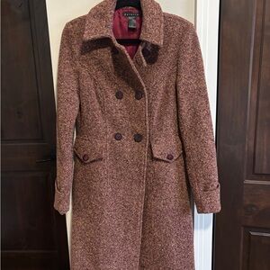 Women's Parallel size medium Wool Pea coat- Maroon/burgundy in color